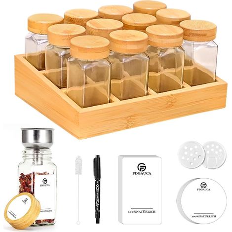 Umweltfreundliches Gewürzregal Holz Bambus 12 Fächer 120ml-Gläser Organizer (1/5)