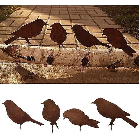 quatre Oiseaux Ornements De Jardin En Mtal Pour Cltures, Dcorations D'extrieur Et De Maison, Dcoration De Jardin, Sculptures, Silhouettes En Fonte (1/5)