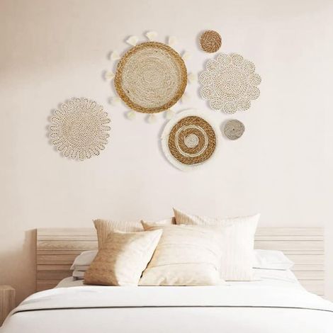 Corbeille Murale - Rotin Tressé - Décoration Bohème Pour Murs Intérieurs Et Extérieurs - Lot De 6 Pièces (1/5)