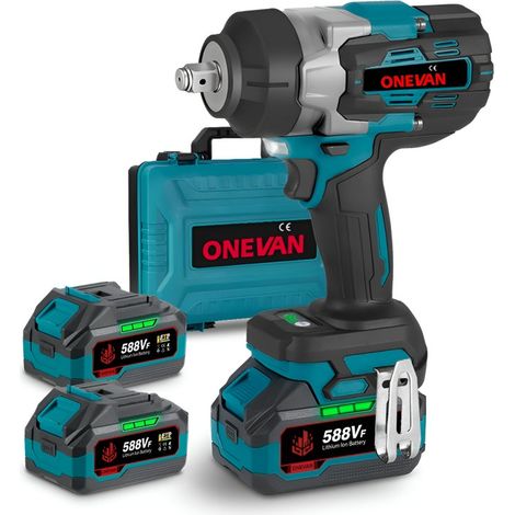 ONEVAN Llave de impacto de 2100 Nm, 1/2 Llave de impacto inalámbrica sin escobillas Aplicable a camiones grandes, vehículos portacontenedores Con baterías 588VF