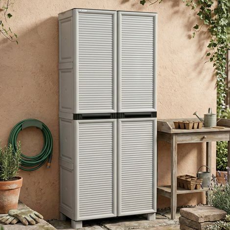 Dmora Armario exterior o interior, polipropileno de 3 puertas de 2 puertas, 100% Made in Italy, 70x39h172 cm, color gris claro