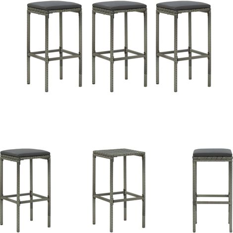 Barhocker für Wohnzimmer - vidaXL Barhocker mit Kissen 3 Stk. Grau Poly Rattan - Barhocker für Restaurant (1/5)