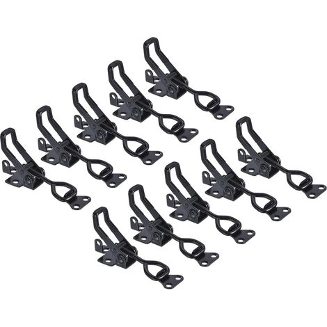 Lot de 10 pinces à bascule réglables, pinces à fermeture éclair en métal, modèle 4002, pinces à bascule à dégagement rapide pour portes d'armoires, noires, vis non incluses (1/5)