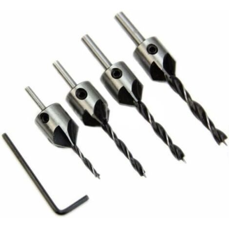 Countersink drill bit for wood, chamfer guide, 4 pieces + wrench (1/5)