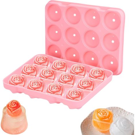 Moule à Glaçon en Silicone Rose avec Couvercle, Forme de Rose 3D, sans BPA, Réutilisable, pour Whisky, Cocktail, Jus et Café (1/5)