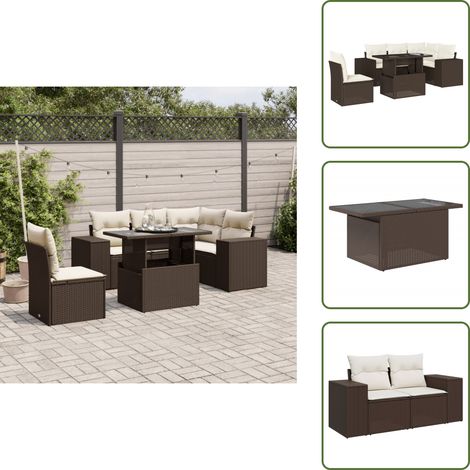 6-tlg. Garten-Sofagarnitur mit Kissen Braun Poly Rattan - Garten Sofagarnitur - Garten Sofagarnituren - Outdoor Sofagarnitur - Sofagarnitur Terrasse (1/5)