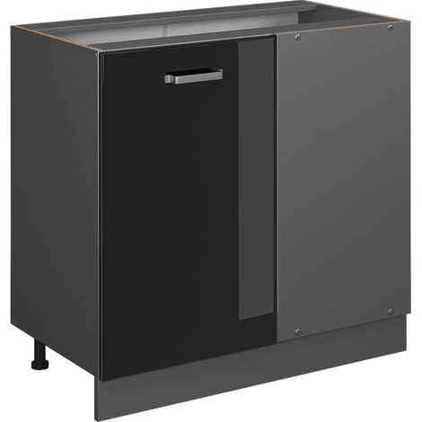 Eckunterschrank R-Line, Schwarz Hochglanz, 86 cm ohne Arbeitsplatte, Vicco