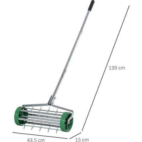 Aireador manual para césped con ruedas de púas de acero galvanizado 139 x 43,5 x 15 cm (1/5)