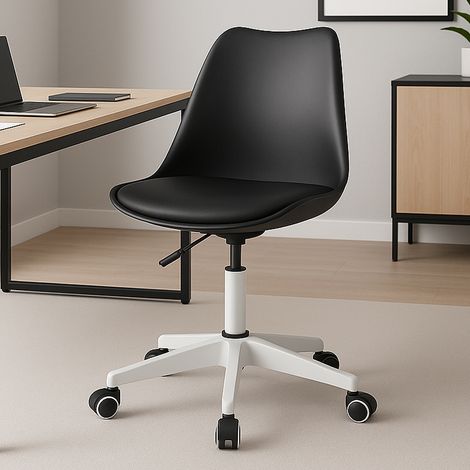 Sedia da Ufficio Poltrona da Studio Girevole Ergonomica con Ruote in PP e Schiuma Nero (1/4)