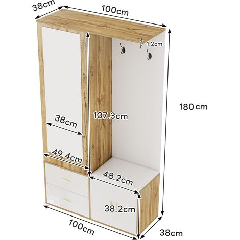 Meuble à chaussures, extensible, 100 x 38 x 180 cm, panneaux de particules et bois, bois naturel (1/5)