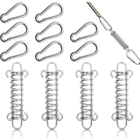 Lot de 4 fixations pour voile d'ombrage, kit de fixation pour voile d'ombrage, ressorts de traction avec crochets pour tente de camping, voile d'ombrage et extérieur (1/5)