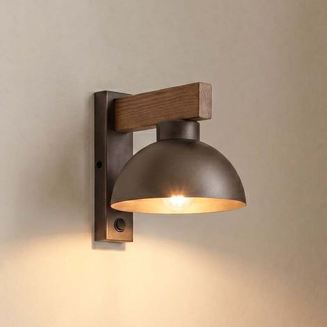 [NEUWERTIG] B-Ware Wandleuchte Wandlampe Oslo Metall Braun E27 Schalter 20 cm hoch (1/2)