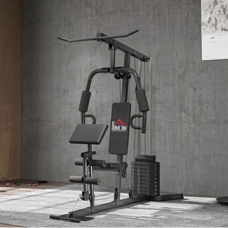 Station de musculation multifonction 180x108x200 cm en acier noir, 45 kg, stable – MEUBLIV (1/5)