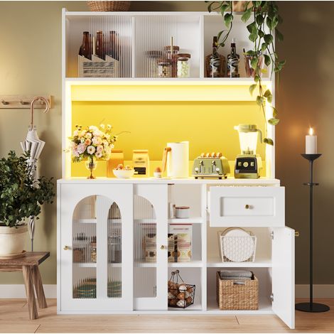 Armario de cocina 120x35x167 cm blanco en MDF y tablero de partículas con LED y estantes ajustables (1/5)