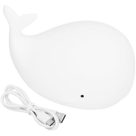 Silicone Night Light with USB Charging, Cute Whale Faucet Lamp with 3 Lighting Modes, 3H Timing Function, White (1/5)