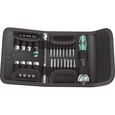 Wera – Coffret cliquet et douilles 1/4" – 26 pièces – Clé à cliquet avec tête orientable – Douilles 1/4" pour vissage précis – Adaptateur flexible