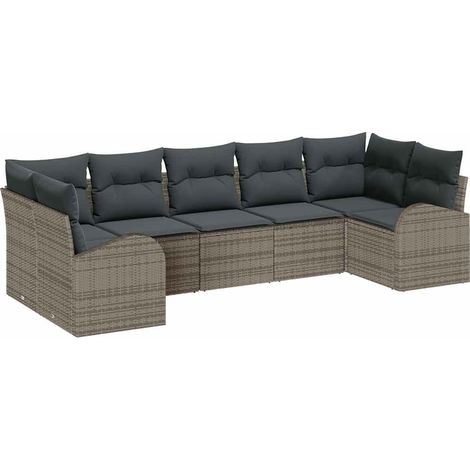 Maison Exclusive - Gartensofa-set mit Kissen 7 pcs Grau Poly Ratt