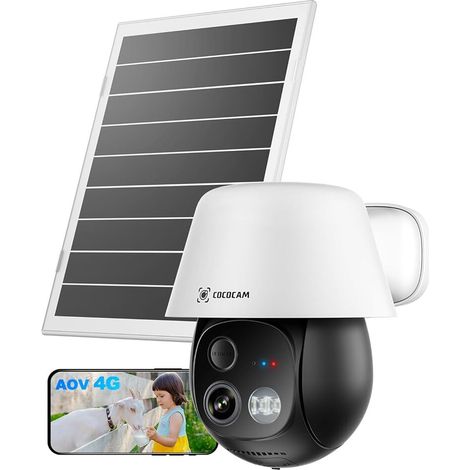 COCOCAM Caméra Surveillance 4G Solaire Extérieure 2K PTZ sans WiFi, eSIM Incluse, Batterie 10000mAh, Vision Nocturne 30m, Détection IA (1/5)
