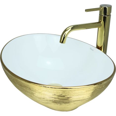 GTM Design Aufsatzwaschbecken 41 cm - Glanz Modern Waschbecken ohne Hahnloch - Elegante Aufsatzwaschbecken Oval für Badezimmer und Gäste WC - nur Bad Waschbecken (1/5)
