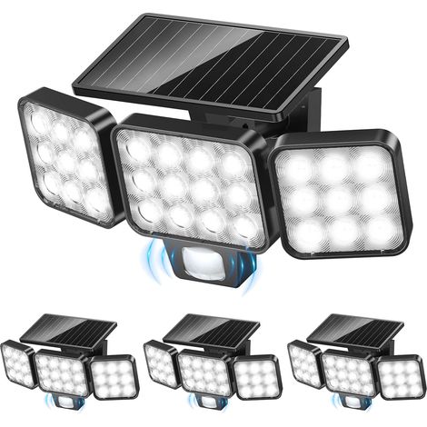 Lampe Solaire Exterieur Detecteur de Mouvement, Lot de 4 Spot 120 Led Solaire ExtéRieur Angle D'éClairage 270 °, 3 Modes Ip65 Étanche Applique Murale Luminaire Solaires Exterieur Puissant (1/5)
