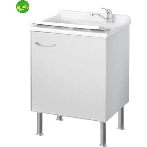 ELLE EMME CI - Lavatoio In Resina Con Mobile 2 Ante In Bilaminato 50×50×85 (L×P×H) CM Colore: Bianco (1/2)