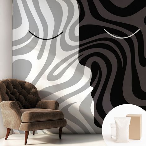 Papier peint intissé décoratif avec motifs pour salon et chambre a motif - Colle incluse gratuite Visages abstraits 250x250 cm (1/5)