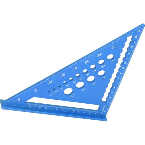 Règle de charpente triangulaire 7 pouces, équerre de toiture 90°, rapporteur de perçage, outil de traçage en alliage d'aluminium pour bois, bleu (1/5)