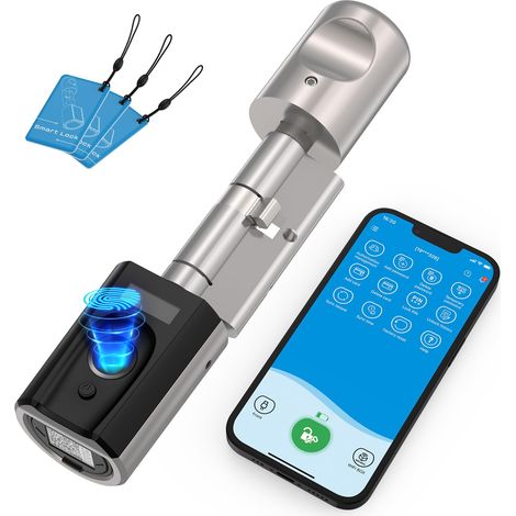 Serrure connectee Porte Entree F41 - IP65 Serrure Empreinte Digitale avec 3 Cartes RFID Cylindre biometrique Longueur de Cylindre 40x30 réglable pour des Portes de 50 à 100 mm d'épaisseur (1/5)