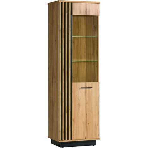 Estantería Tenodeu 101 , Cerrable, Con puertas, Aglomerado laminado, Vidrio templado, MDF, Número de puertas: 1, Número de cajones: 0, 194x60x40cm (1/4)