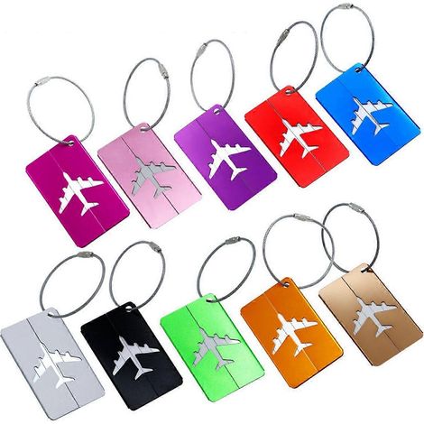 5 Stück Kofferanhänger mit Adressschild, Aluminium Adressanhänger Koffer mit Edelstahldrahtschlaufe und wasserdichtem PVC Namensschild für Reisetaschen, K