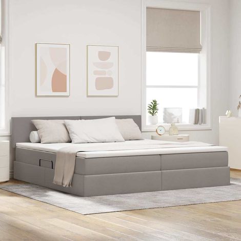 Bett mit Stauraum und LED mit Matratze Taupe 200 x 200 cm Stoff (1/5)