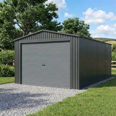 Garage métal 17.31m2 anthracite porte enroulable X-Metal (1/5)