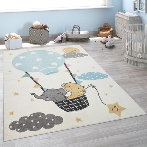 Paco Home Kinder-Teppich, Kurzflor Für Kinderzimmer, Elefant, Bär, Balon, Mond, in Beige 80x150 cm (1/5)