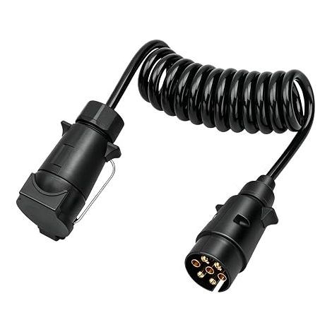 Trailer Extension Cable 7 Pin 2 M, Spiral Cable 12 V with Male and Female Plug, Extension Connector for Lighting Trailer, Caravan, Truck, Tractor and Camping Car (1/5)