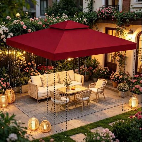 Pergola-Dachersatz 3 x 3 m aus Polyester, Bordeauxrot, Sonnenschutz – MEUBLIV (1/5)