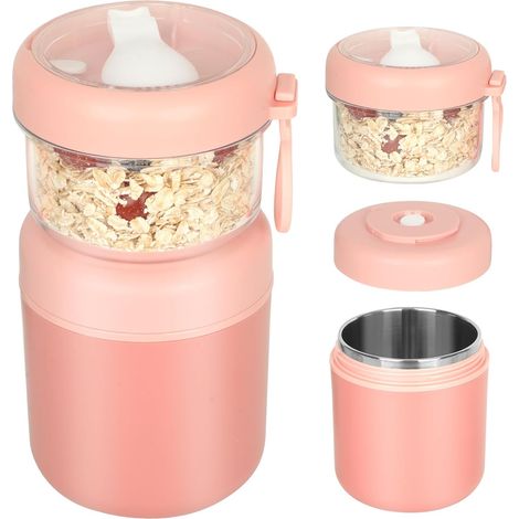 2 Boîte à céréales, Acier inoxydable 304, Sans BPA, 530ml+330ml, Étanche, École Travail Sport (1/5)