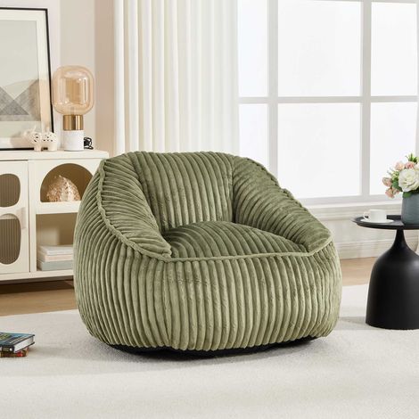 Canapé pouf prérempli de mousse à mémoire de forme tissu peluche rayé à effet bulles léger et facile à déplacer salon chambre et coin lecture vert (1/5)