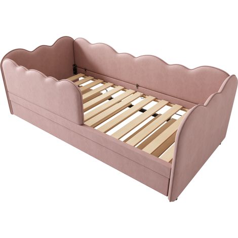 Sofá cama infantil 90x190 cm de terciopelo rosa con cama nido (1/5)