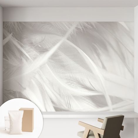 Papier peint intissé mural pour salon chambre à coucher tendance et originale - Colle incluse gratuite Plumes subtiles 152x104 cm (1/5)