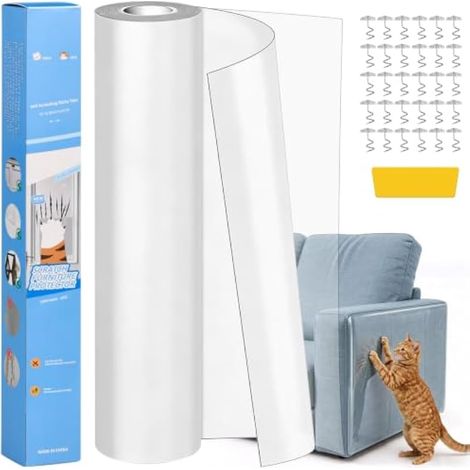 Protection Canape Chat Anti Griffe 43cm x5m Transparent Autocollant Rouleau Protecteur de Rayure Film Adhésif Anti-Griffes pour Canapé pour Meubles Porte Mur Comptoirs (1/5)