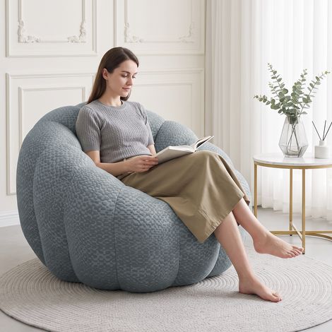 Poltrona a sacco a forma di fiore, morbido divano a forma di zucca, grazioso complemento d'arredo per camera da letto, soggiorno, dormitorio e appartamento, relax in casa, tessuto jacquard lavorato a  (1/5)