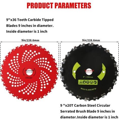 Adaptateur universel pour lames de tronçonneuse en carbone de 9 pouces (20 dents), plus 3 limes rondes pour une utilisation sur débroussailleuses, coupe-bordures et tondeuses à gazon. (1/3)