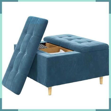 876839 Pouf de rangement avec coussin Bleu 80 x 80 x 45 cm Velours (1/5)