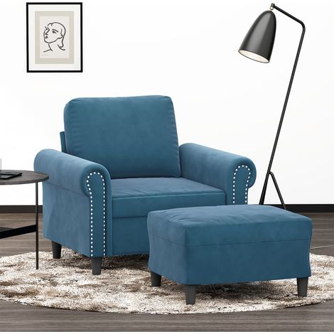 Fauteuil avec repose-pied-Chaise de relaxation-Fauteuil Relax Bleu 60 cm Velours 880208 (1/5)