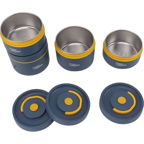 Boîte repas Bento ronde avec couvercle, sac étanche, acier inoxydable, grande capacité, facile à nettoyer, conteneur déjeuner pour bureau, 4 compartiments isothermes (1/5)