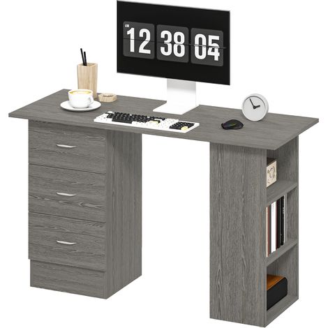 Wendbarer Computertisch 120x49x72 cm, grau, mit 3 Schubladen und 3 Ablagen