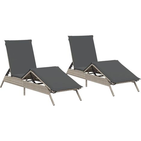 Maison Exclusive - Sonnenliegen mit Auflagen 2 Stk. Hellgrau Poly