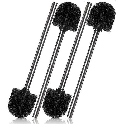 Lot de 4 brosses de toilette, manche en acier inoxydable avec tête interchangeable, noires (1/4)