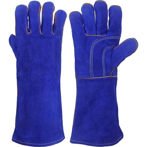 Guantes de soldadura de cuero ZOLGINAH - Resistentes al calor/fuego perfectos para jardinería/horno/parrilla/chimenea/estufa/soldador TIG/manipulación de animales/barbacoa - 14" (1/5)