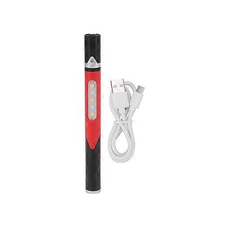 Lampe torche en forme de stylo, rechargeable par USB, 3 sources lumineuses, puce LED, clip de fixation, polyvalente pour les réparations et en milieu hospitalier, rouge. (1/5)